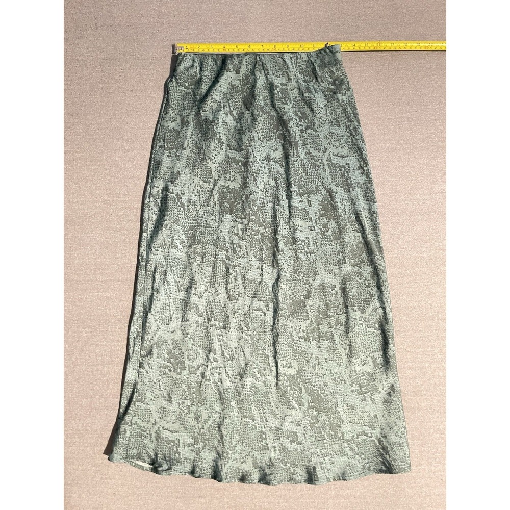 A New Day Small Sage Green Satin Midi Skirt Slip Skirt Snake Print Elastic Waist